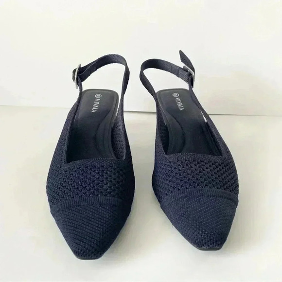 Vivaia Leah Pro Navy Blue Knit Slingback Pointy Toe Pumps 37 - Picture 8 of 15